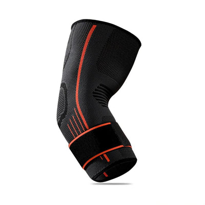 Red knit elbow compression sleeve with adjustable strap