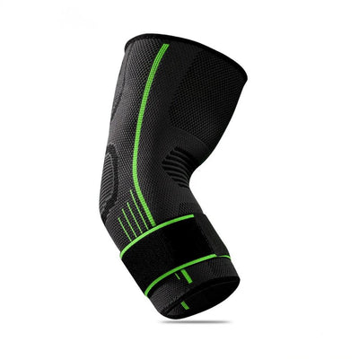 Green knit elbow compression sleeve with adjustable strap