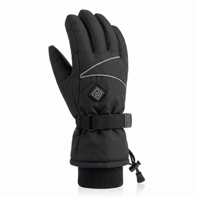 Side angle of heated glove showing wrist strap and cuff
