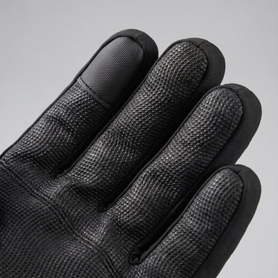 Macro closeup of textured palm and touchscreen fingertip fabric
