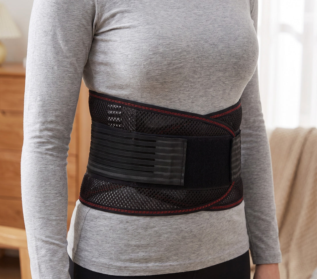 Back belt worn snugly around the waist over a shirt