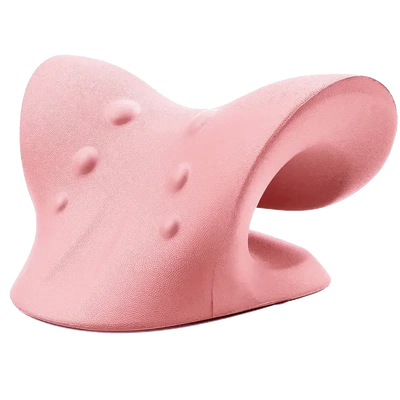 Pink neck stretcher with C-shaped cervical curve support