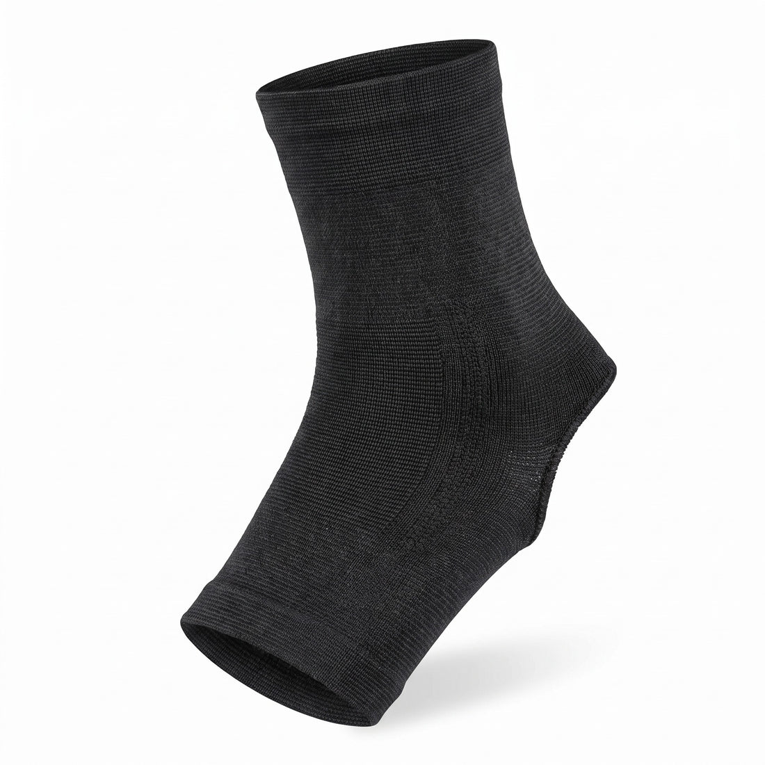 Black elastic ankle compression sleeve on white background