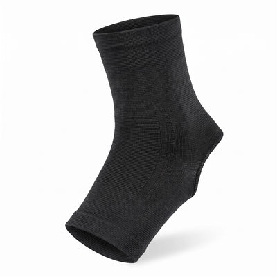 Black elastic ankle compression sleeve on white background