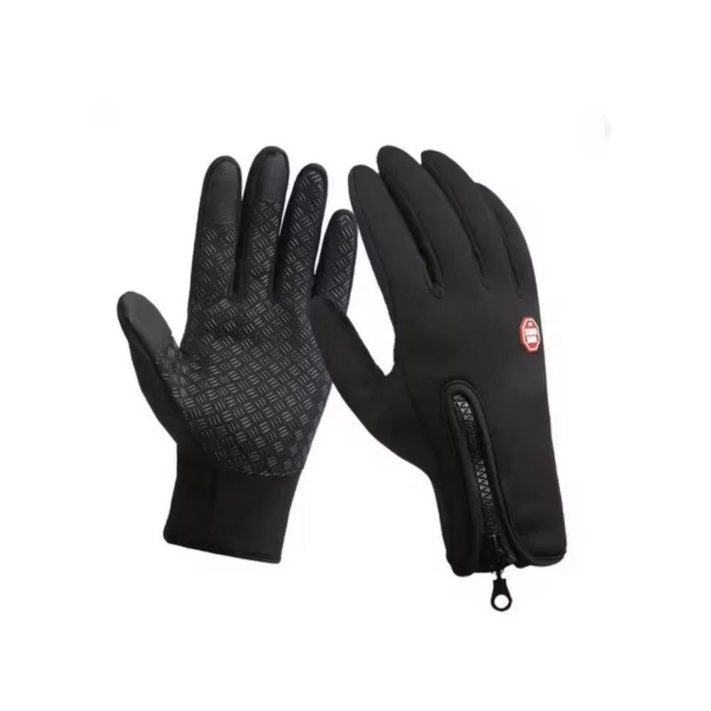 Black touchscreen winter gloves front and back view on white background