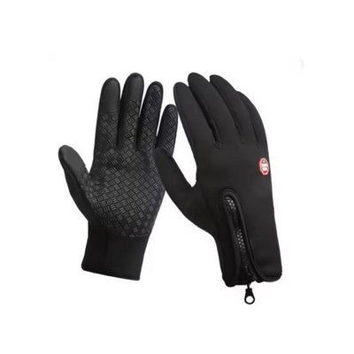 Black touchscreen winter gloves front and back view on white background