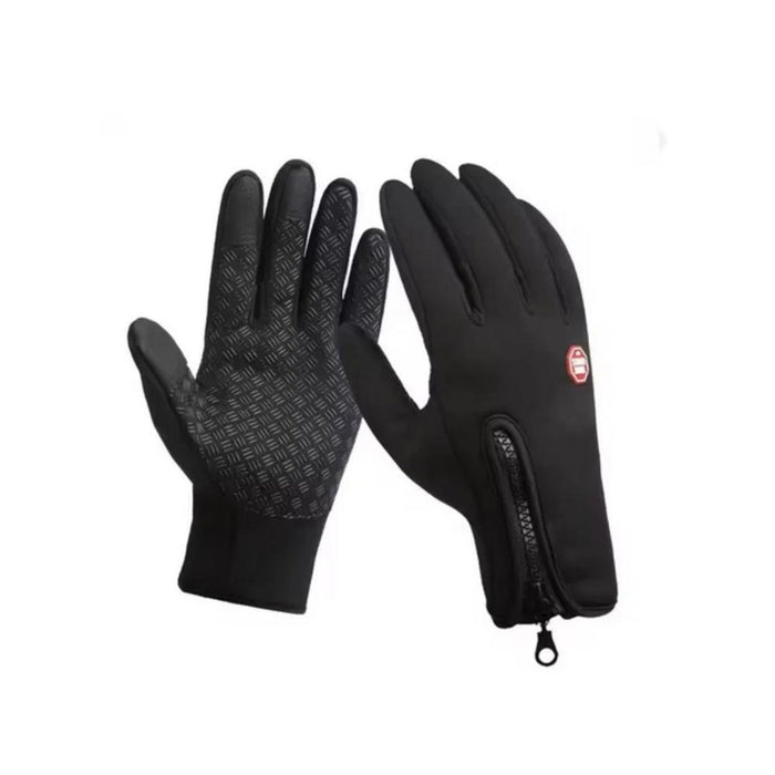 Black touchscreen winter gloves front and back view on white background