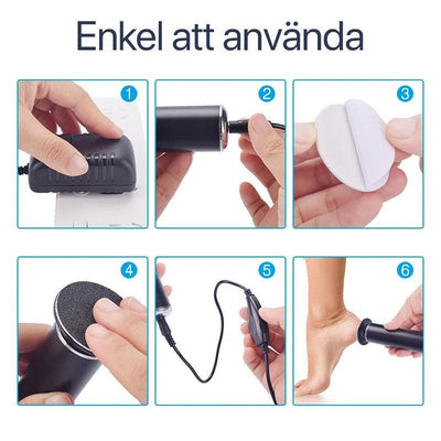 Six-step instruction guide for using the electric callus remover