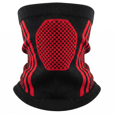 Red and black neck gaiter with breathable mesh panel