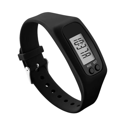 Black silicone pedometer watch front view