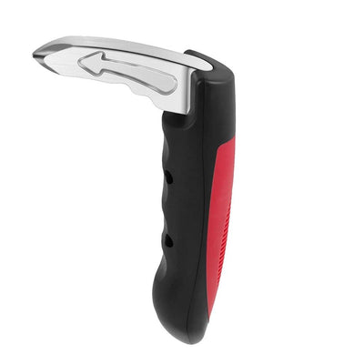 Red car door support handle on white background