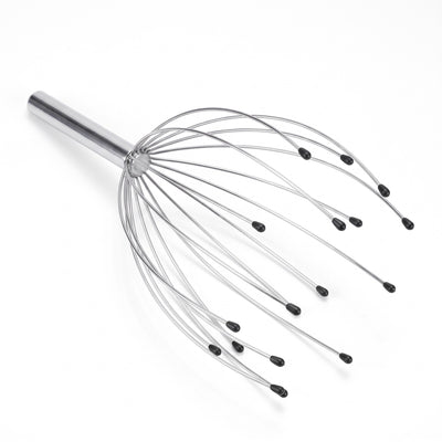 Angled view of flexible wire scalp massager showing dome shape