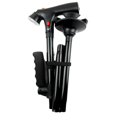 Cane folded compact into four sections for storage