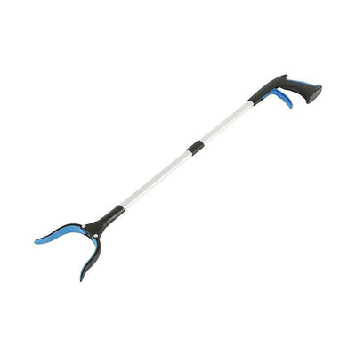 Blue foldable reacher grabber tool with ergonomic handle