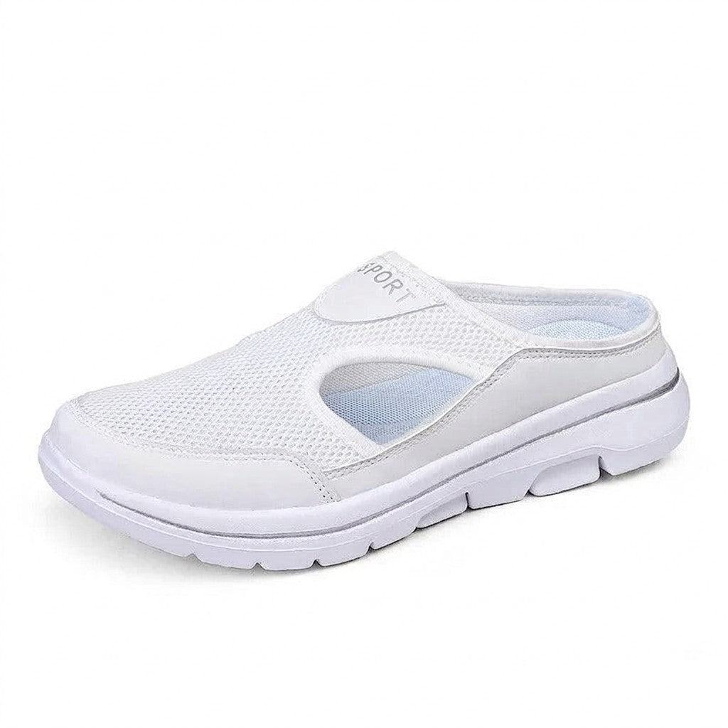 White shock-absorbing comfort sandal on white background