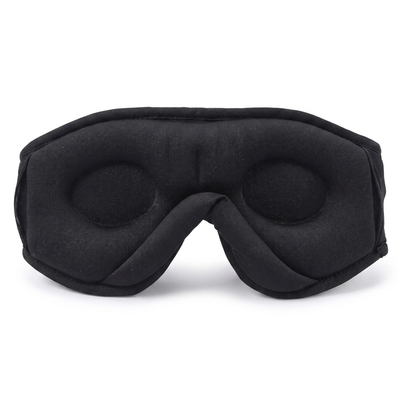 Front view of padded sleep mask showing eye cup depth