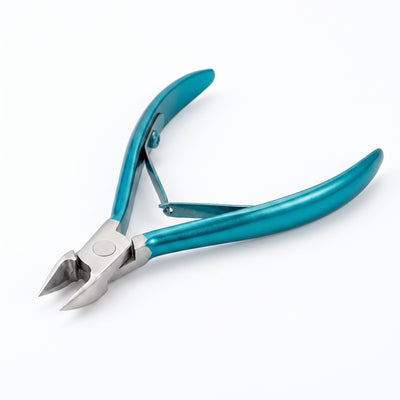 Toenail nipper at an angle showing open cutting jaws