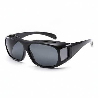 Black OTG sunglasses 3/4 angle showing side shields