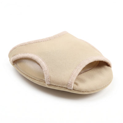 Gel forefoot pad shown at angle revealing toe loop opening