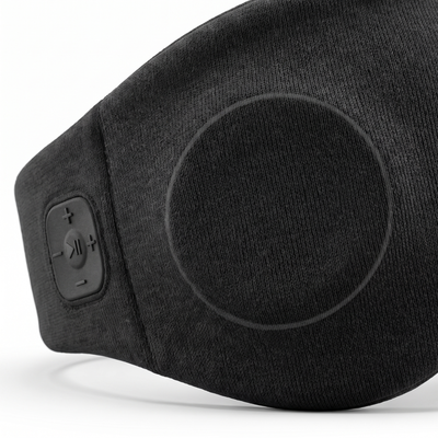 Close-up of Bluetooth sleep mask speaker circle and control buttons
