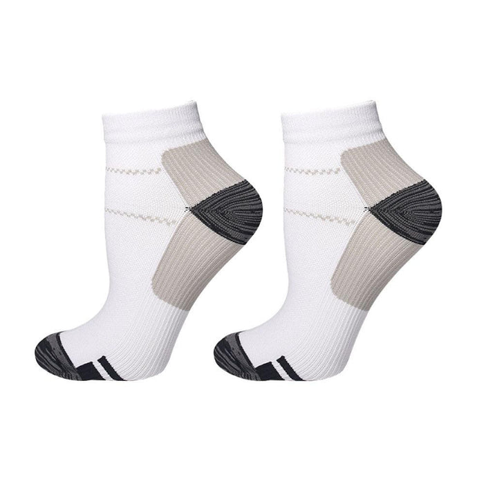 Gray compression ankle socks pair on white background