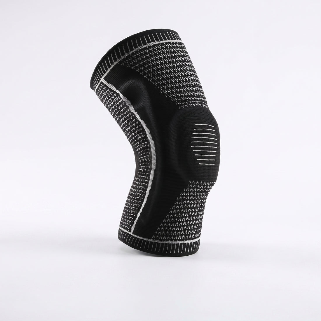 Black knitted knee compression sleeve side view