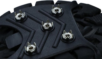 Close-up of steel studs mounted on boot sole