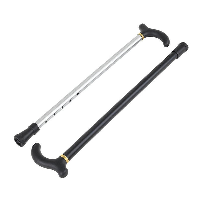 Black and silver adjustable aluminum canes side by side