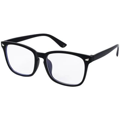 Black square frame blue light blocking glasses on white background