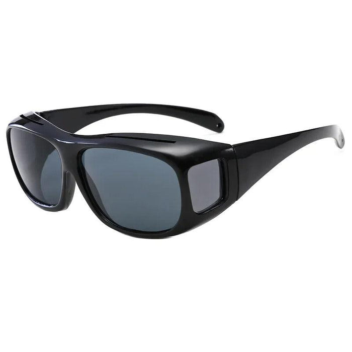 Black polarized fit-over sunglasses on white background