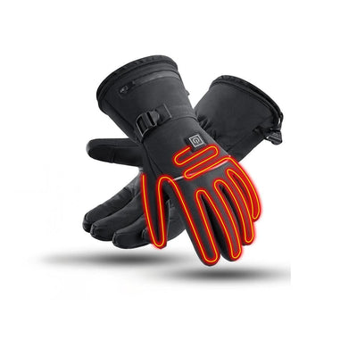 Heated gloves showing internal heating zones on fingers and palm