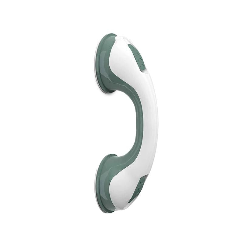 Bathroom grab bar with suction cups on white background
