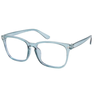 Blue transparent frame screen protection glasses on white background