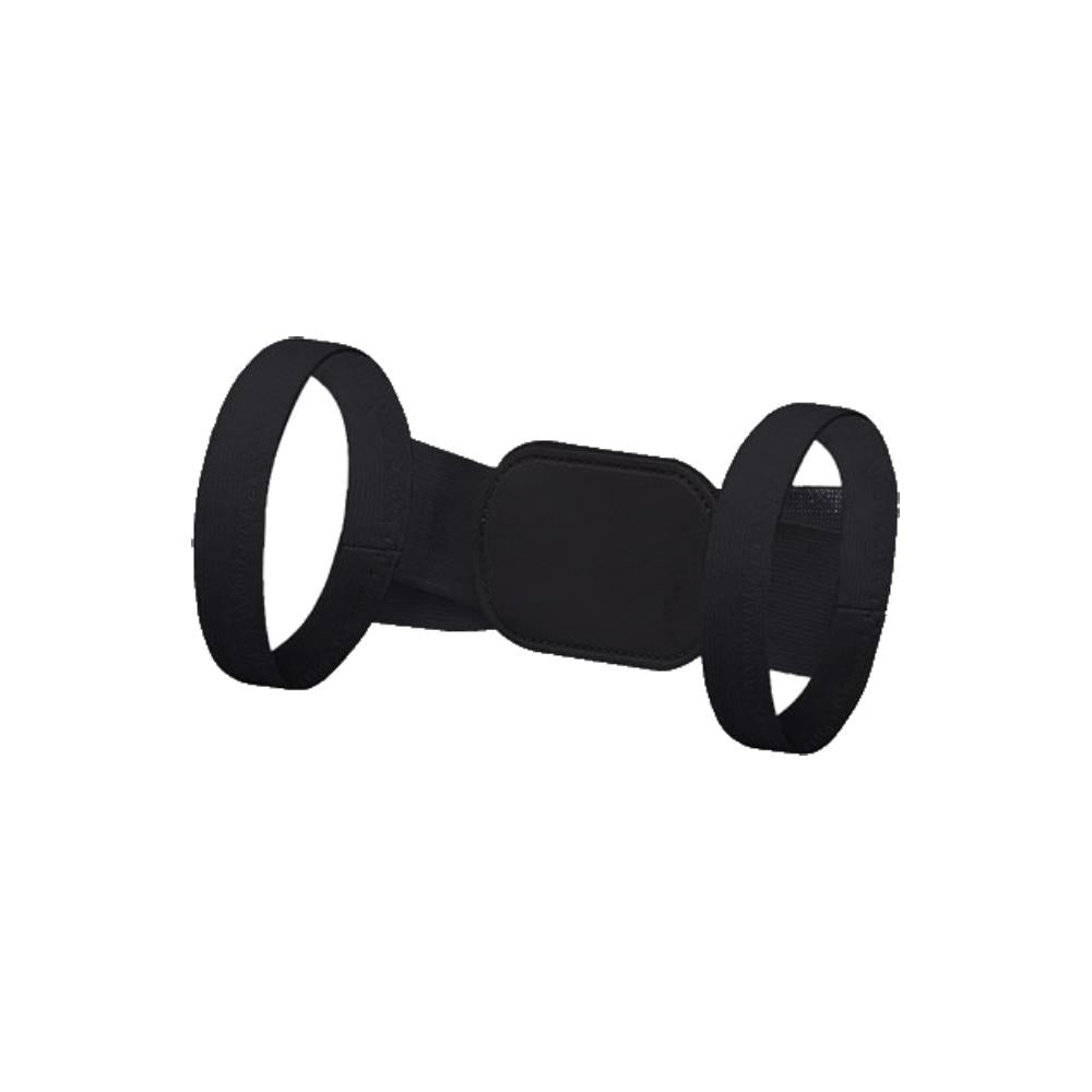 Black low-profile posture brace flat lay