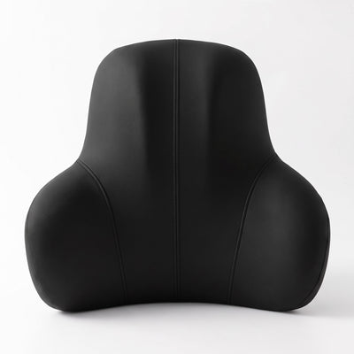 Front view of black ergonomic lumbar back cushion