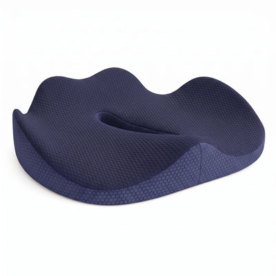 Navy blue contoured seat cushion three-quarter view