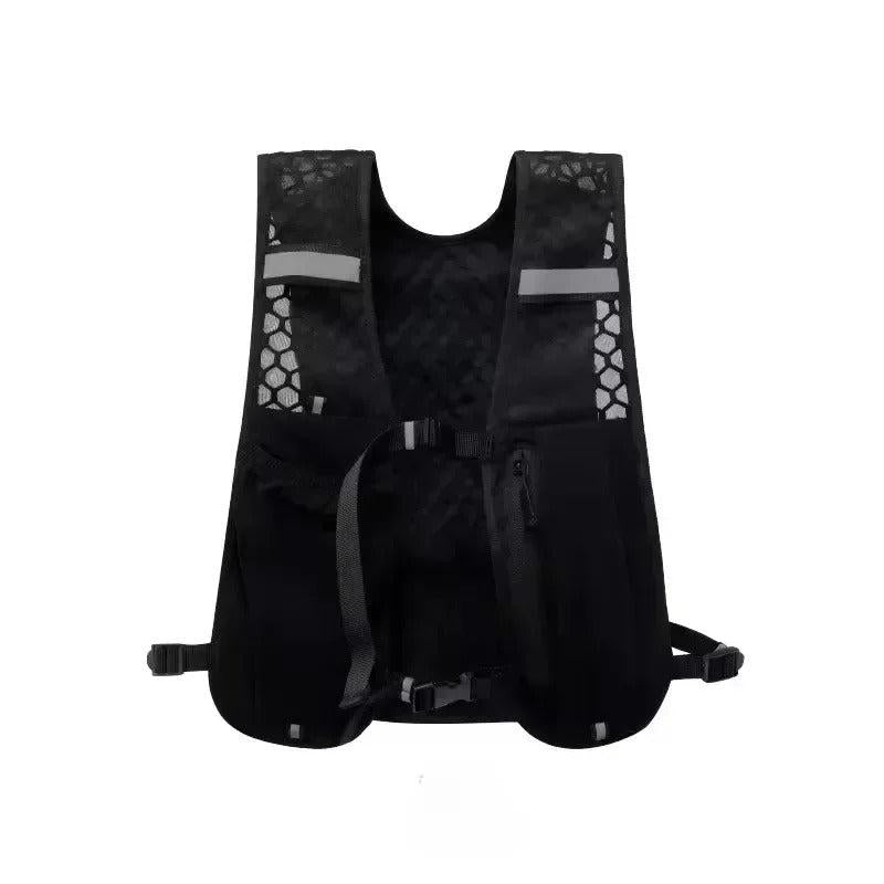 Black reflective running vest with front zip pockets