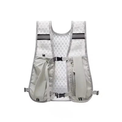 Gray reflective running vest with honeycomb mesh back