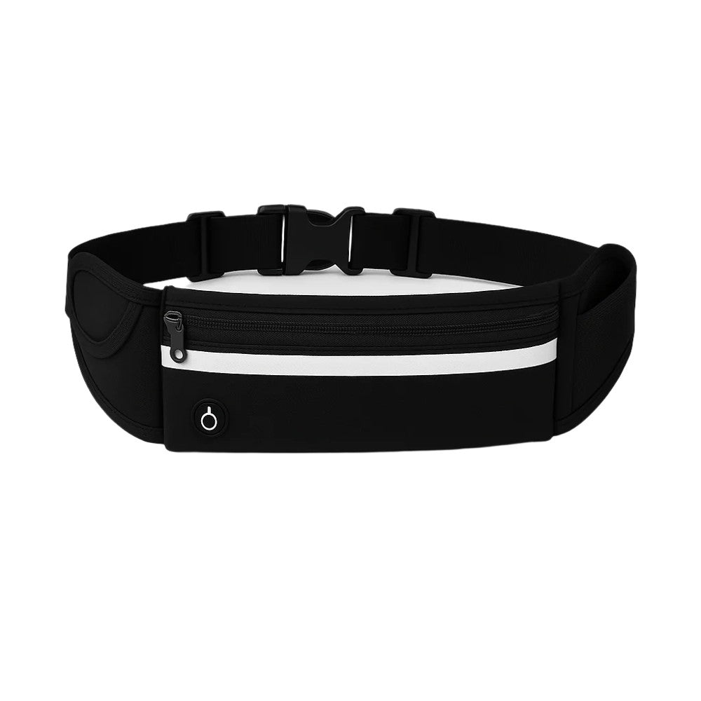 Black water-resistant running belt with reflective stripe