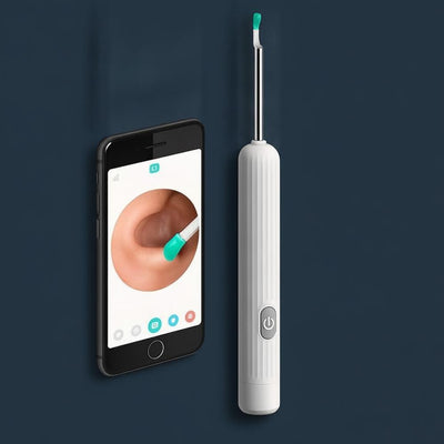 Ear camera cleaner device shown with phone camera view