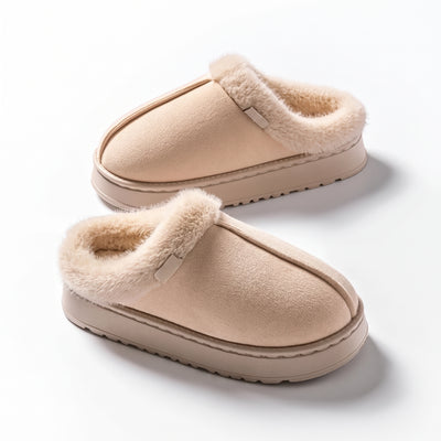 Beige fleece-lined slipper on white background