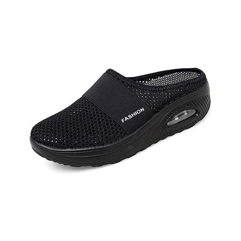 Black cushioning slip-on slipper with air sole