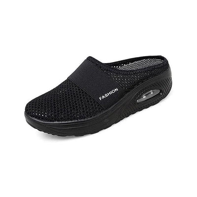 Black cushioning slip-on slipper with air sole