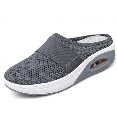 Gray cushioning slip-on slipper with air sole