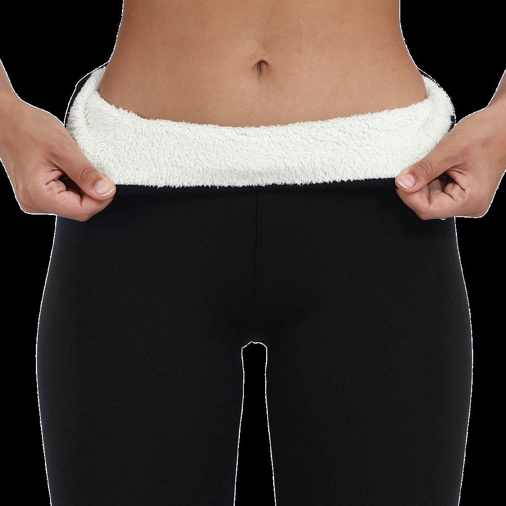 Black thermal leggings fleece waistband lining detail