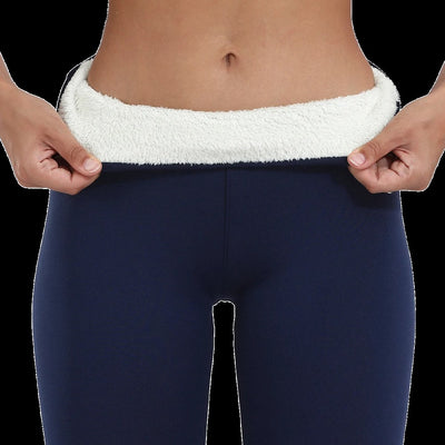 Navy blue thermal leggings fleece waistband detail