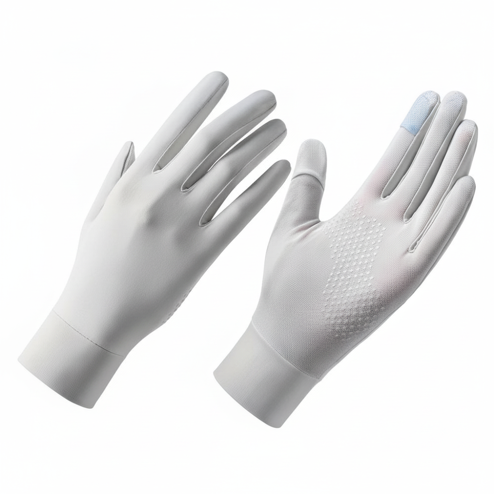 White UV protection gloves, front and back view