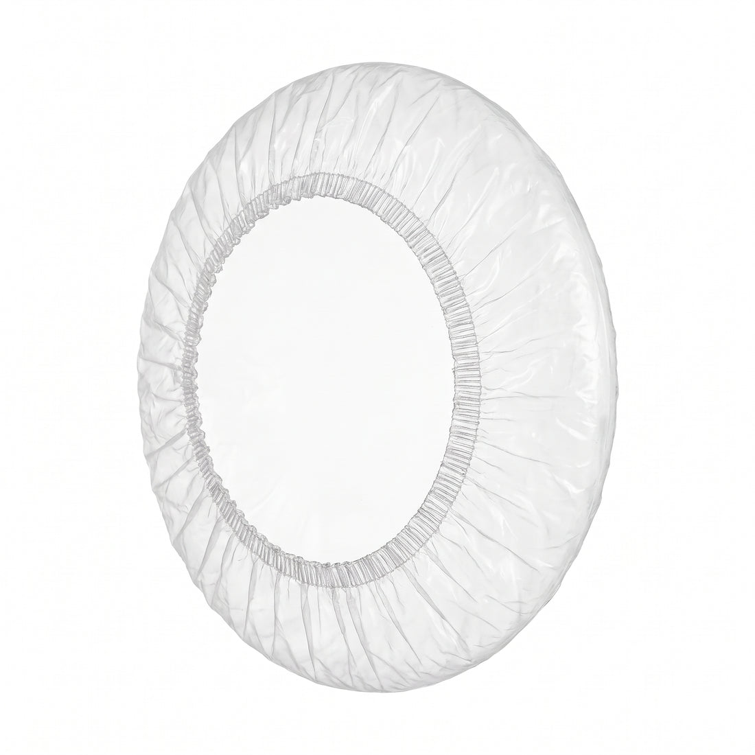 Transparent disposable ear cover on white background